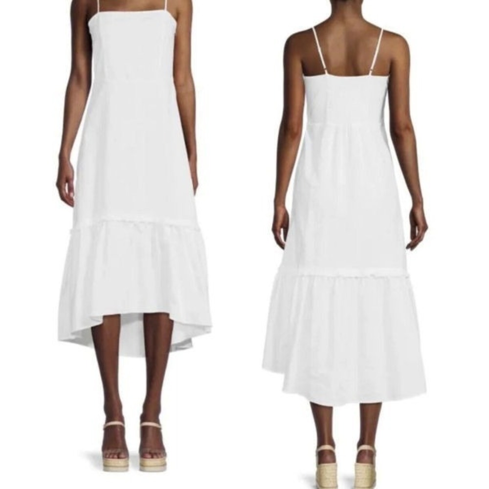 Saks Fifth Avenue Tiered Maxi Dress Size XL White Linen Cotton Ruffle Minimalist
